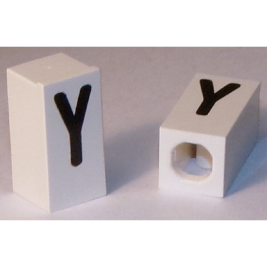 Tile, Modified 1 x 2 x 5/6 with Stud Hole in End and Black 'Y' Upper Case Pattern