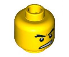 Minifigure, Head Black Raised Eyebrows, Angry Open Mouth, White Pupils Pattern - Blocked Open Stud