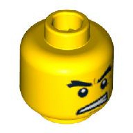 Minifigure, Head Black Raised Eyebrows, Angry Open Mouth, White Pupils Pattern - Blocked Open Stud