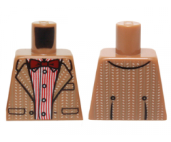 Torso Tweed Suit Jacket over Red Stripe Button Down Shirt and Dark Red Bow Tie Pattern