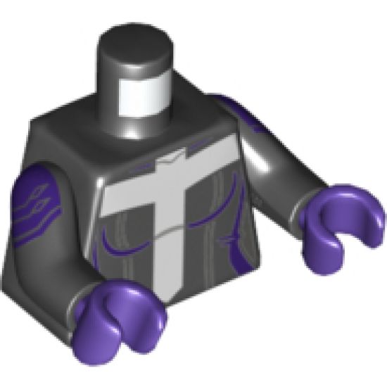 Torso Female, Large White Cross, Dark Purple Trim Pattern / Black Arms with Dark Purple Plated Shoulder Armor Pattern / Dark Purple Hands