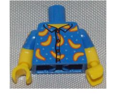 Torso Shirt Button Down with Bananas and Bright Light Blue Triangles Pattern / Yellow Arms with Blue Short Sleeves with Bananas Pattern / Yellow Hands