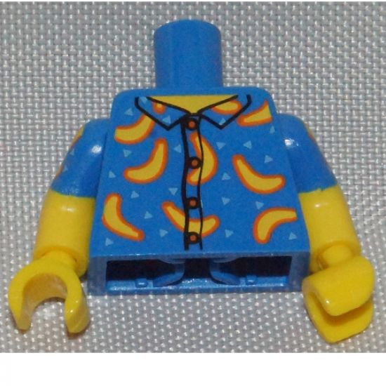Torso Shirt Button Down with Bananas and Bright Light Blue Triangles Pattern / Yellow Arms with Blue Short Sleeves with Bananas Pattern / Yellow Hands