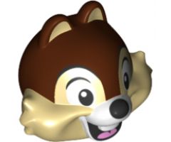 Minifigure, Head, Modified Chipmunk with Centered Teeth, Reddish Brown Fur and Black Nose Pattern (Chip)