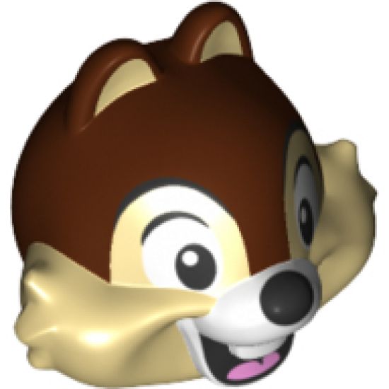 Minifigure, Head, Modified Chipmunk with Centered Teeth, Reddish Brown Fur and Black Nose Pattern (Chip)