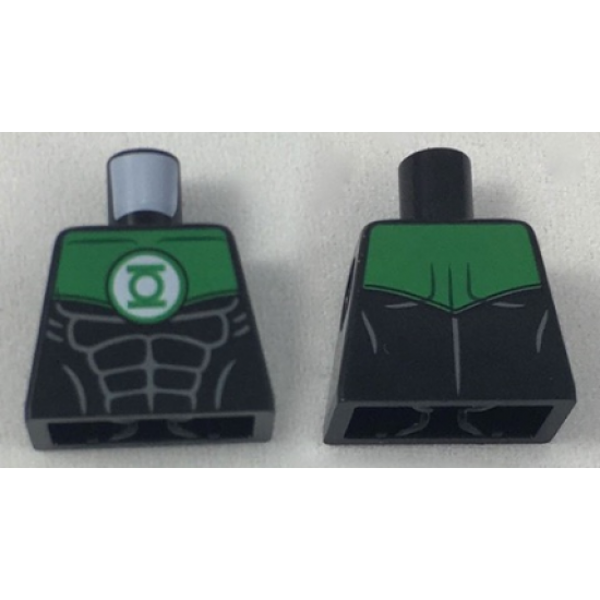 Torso Muscles Outline with Green Lantern Logo on White Background and Green Shoulders Pattern