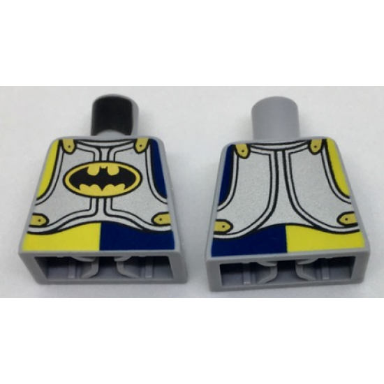 Torso Silver Armor Plates with Black Batman Logo in Gold Oval Pattern