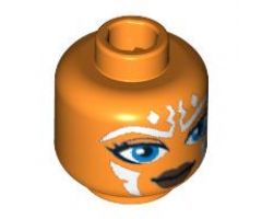 Minifigure, Head Alien with Blue Eyes and White Lines Pattern (SW Ahsoka) - Blocked Open Stud