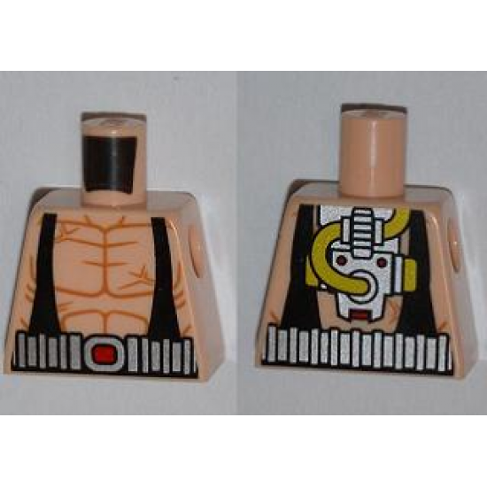 Torso Batman Muscles Outline with Black Suspenders and Silver Belt, Yellow Hoses on Back Pattern