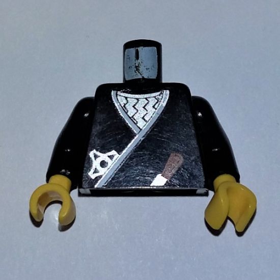 Torso Castle Ninja Wrap, Brown Dagger, Silver Star, Silver Zigzags Pattern / Black Arms / Yellow Hands