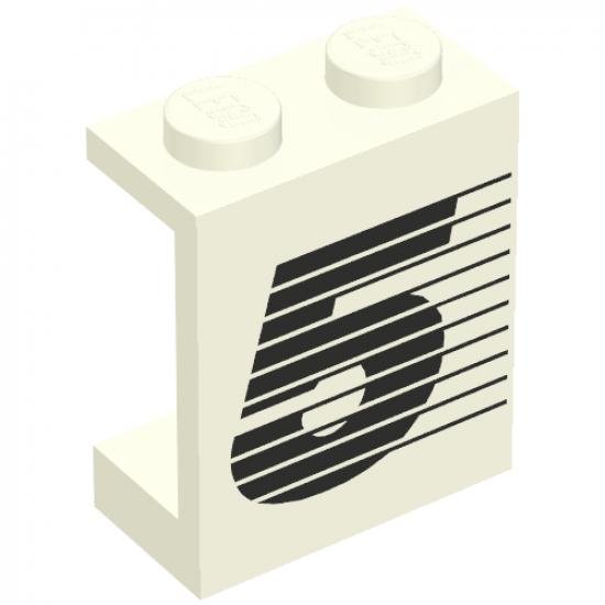 Panel 1 x 2 x 2 - Solid Studs with Black Number 5 and Lines Pattern