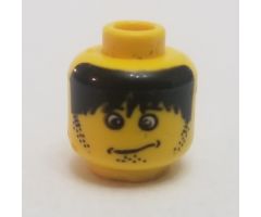 Minifigure, Head Male Confused Expression, Messy Black Hair Pattern (Henchman 2) - Blocked Open Stud