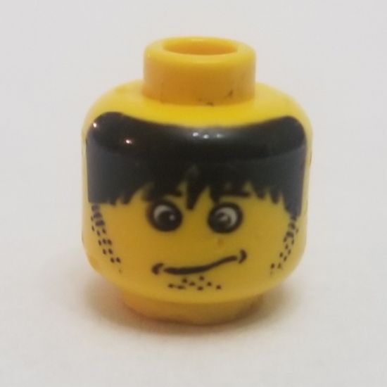 Minifigure, Head Male Confused Expression, Messy Black Hair Pattern (Henchman 2) - Blocked Open Stud