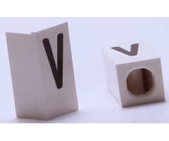 Tile, Modified 1 x 2 x 5/6 with Stud Hole in End and Black 'V' Upper Case Pattern