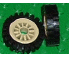 Wheel & Tire Assembly Spoked 2 x 2 with Pin Hole with Black Tire 24mm D. x 8mm Offset Tread - Interior Ridges (30155 / 3483)