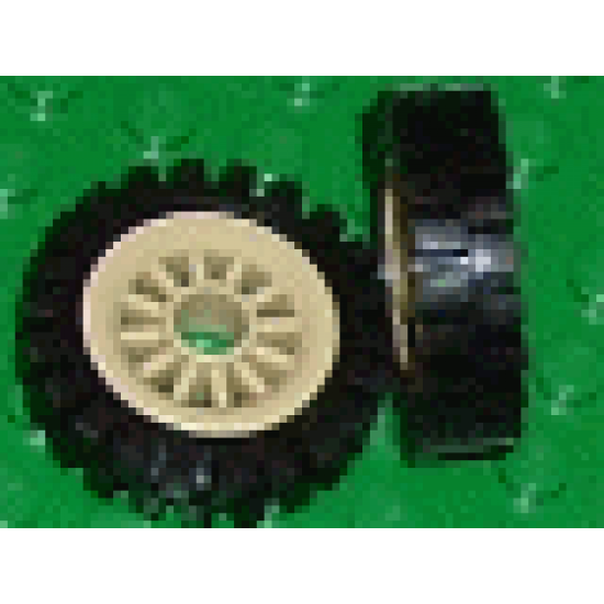 Wheel & Tire Assembly Spoked 2 x 2 with Pin Hole with Black Tire 24mm D. x 8mm Offset Tread - Interior Ridges (30155 / 3483)