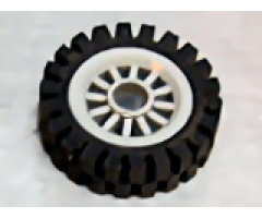 Wheel & Tire Assembly Spoked 2 x 2 with Pin Hole with Black Tire 24mm D. x 8mm Offset Tread - Interior Ridges (30155 / 3483)