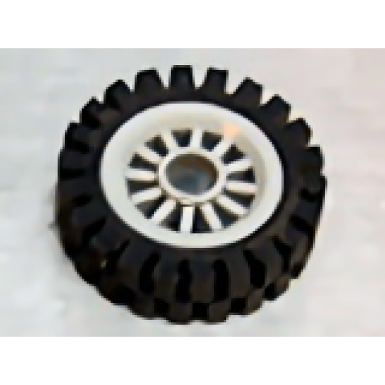 Wheel & Tire Assembly Spoked 2 x 2 with Pin Hole with Black Tire 24mm D. x 8mm Offset Tread - Interior Ridges (30155 / 3483)