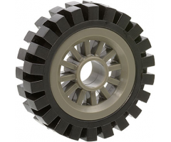 Wheel & Tire Assembly Spoked 2 x 2 with Pin Hole with Black Tire 24mm D. x 8mm Offset Tread - Interior Ridges (30155 / 3483)