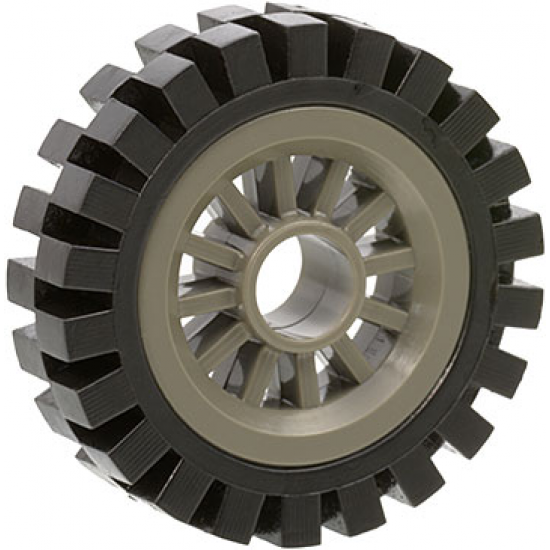 Wheel & Tire Assembly Spoked 2 x 2 with Pin Hole with Black Tire 24mm D. x 8mm Offset Tread - Interior Ridges (30155 / 3483)