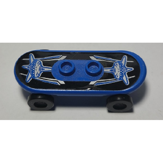 Minifigure, Utensil Skateboard with Trolley Wheel Holders with Silver and Blue Logo Pattern and Black Trolley Wheels (42511pb29 / 2496)