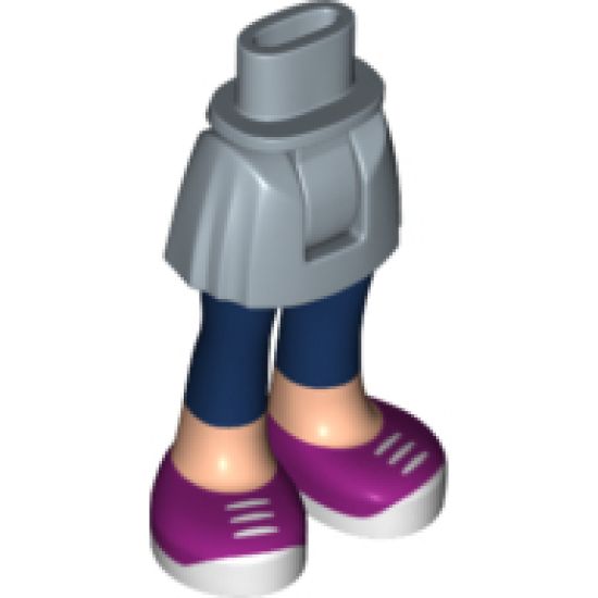 Mini Doll, Legs with Hips and Skirt, Light Nougat Legs with Dark Blue Calf Length Leggings and Magenta Sneakers with White Laces and Soles Pattern