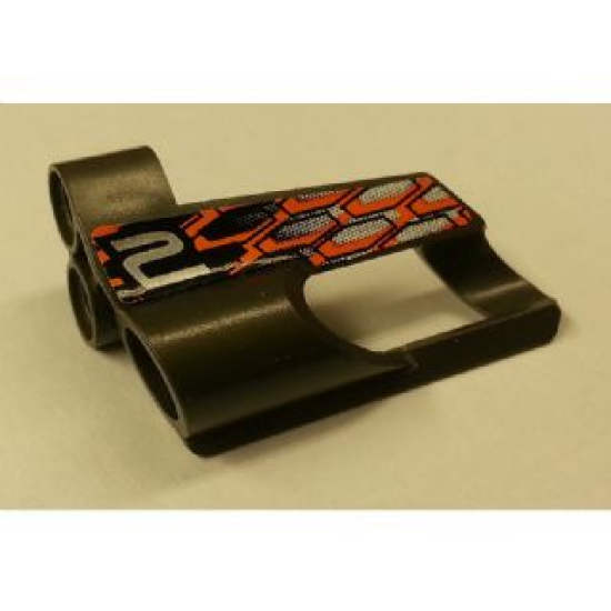 Technic, Panel Fairing # 6 Small Short, Large Hole, Side B with '2', Silver, Black and Orange Pattern (Sticker) - Set 8468