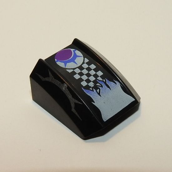Slope, Curved 2 x 2 Lip with Checkered Stripe and Flames Pattern (Spiky) - Set 4571