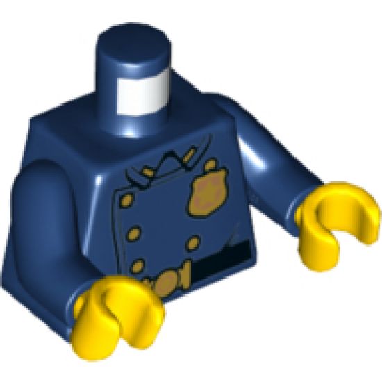 Torso Police Uniform Vintage, Gold Star Badge, Buttons, Buckle and Black Belt Pattern / Dark Blue Arms / Yellow Hands