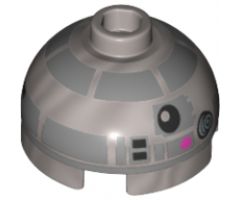 Brick, Round 2 x 2 Dome Top with Pink Dots and Silver Pattern (R2-BHD)