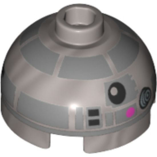 Brick, Round 2 x 2 Dome Top with Pink Dots and Silver Pattern (R2-BHD)