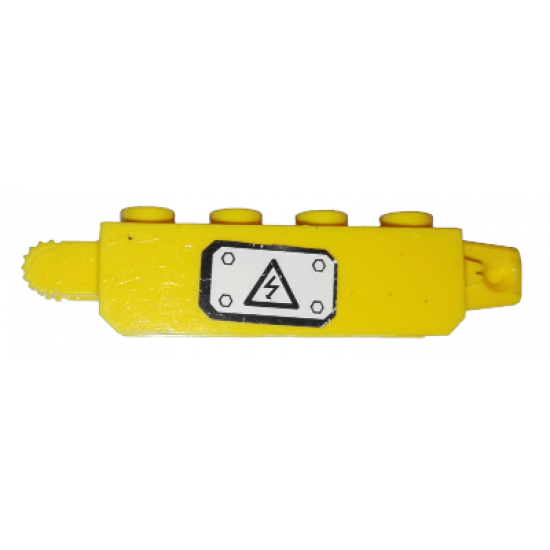 Hinge Brick 1 x 4 Locking, 9 Teeth with Black Electricity Danger Sign on White Background Pattern Model Right Side (Sticker) - Set 7248