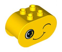 Duplo, Brick 2 x 4 x 2 Rounded Ends with Faces Confident/Sad Pattern