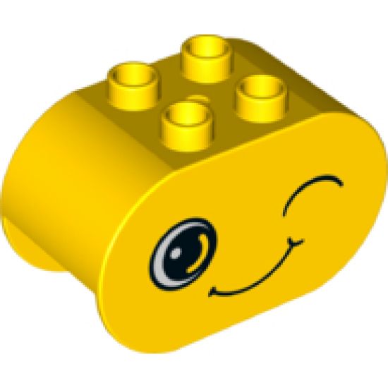 Duplo, Brick 2 x 4 x 2 Rounded Ends with Faces Confident/Sad Pattern