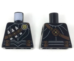 Torso Armor with Gold Owl Logo, Dark Brown Bandolier and Pouches, 3 Silver Daggers Pattern