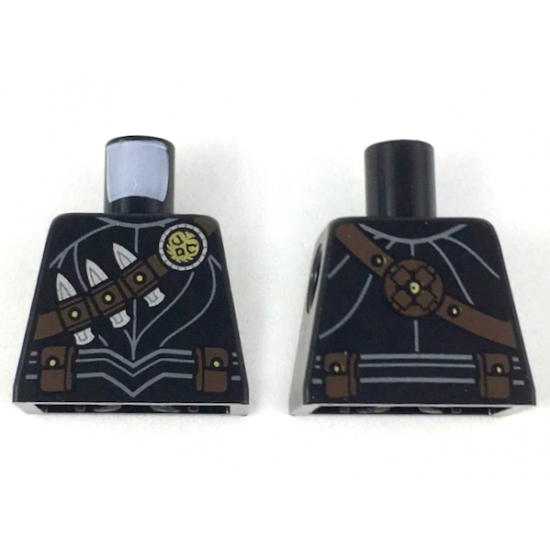 Torso Armor with Gold Owl Logo, Dark Brown Bandolier and Pouches, 3 Silver Daggers Pattern