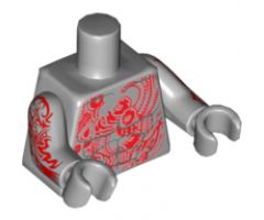 Torso Bare Chest with Muscles and Red Tattoo with Minifigure Heads Pattern / Light Bluish Gray Arms with Red Tattoo Pattern / Light Bluish Gray Hands