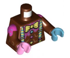 Torso Bow Tie and Suspenders Pattern / Reddish Brown Arms with Topping and Sprinkles Pattern / Medium Azure Hand Left / Bright Pink Hand Right