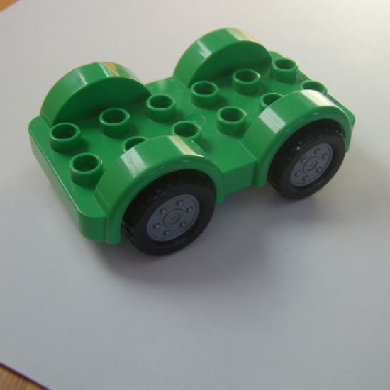 Duplo, Vehicle Car Base 2 x 6 with Four Black Tires and Flat Silver Wheels on Removable Axles