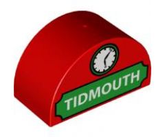 Duplo, Brick 2 x 4 x 2 Curved Top with 'TIDMOUTH' and Clock Pattern
