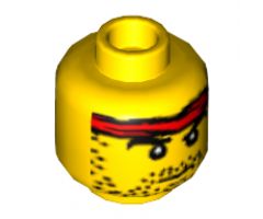 Minifigure, Head Male Headband Red and Stubble Beard Pattern - Blocked Open Stud