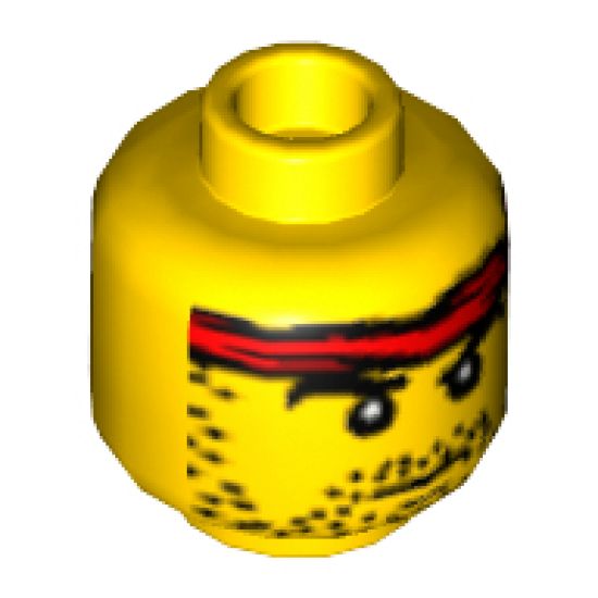 Minifigure, Head Male Headband Red and Stubble Beard Pattern - Blocked Open Stud