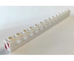 Technic, Brick 1 x 14 with Holes with Red and White Danger Stripes On Both Ends (Stickers) - Set 8289