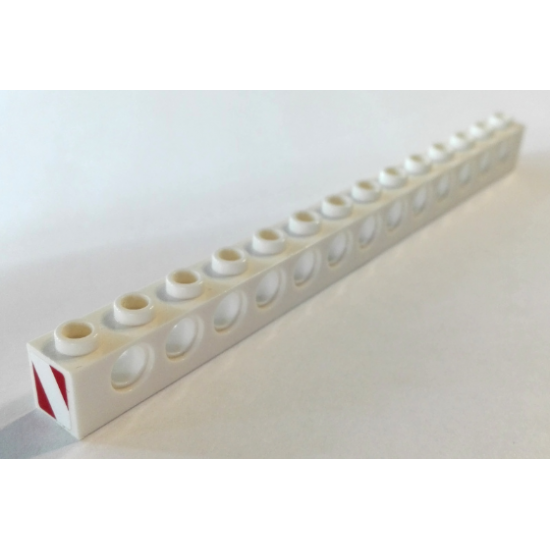 Technic, Brick 1 x 14 with Holes with Red and White Danger Stripes On Both Ends (Stickers) - Set 8289