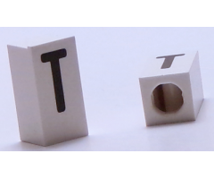 Tile, Modified 1 x 2 x 5/6 with Stud Hole in End and Black 'T' Upper Case Pattern