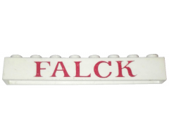Brick 1 x 8 without Bottom Tubes with Cross Side Supports with Red 'FALCK' Pattern