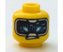 Minifigure, Head Dual Sided Thick Black Eyebrows, Lopsided Open Mouth / HUD with Black Screen, Medium Azure Highlights Pattern - Hollow Stud