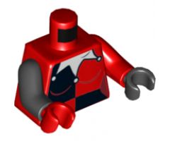 Torso Batman Female Outline with Black Quarters Front and Back, White Jester's Collar Pattern / Red Arm & Black Hand Left / Black Arm & Red Hand Right