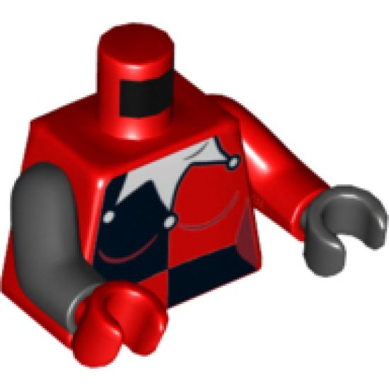 Torso Batman Female Outline with Black Quarters Front and Back, White Jester's Collar Pattern / Red Arm & Black Hand Left / Black Arm & Red Hand Right