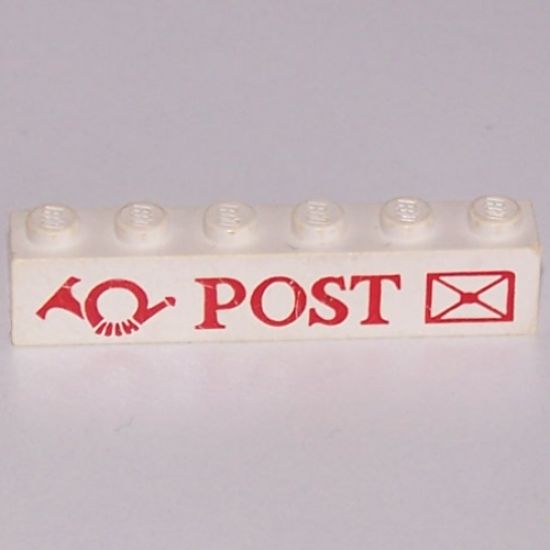 Brick 1 x 6 with Red 'POST', Horn and Envelope Pattern